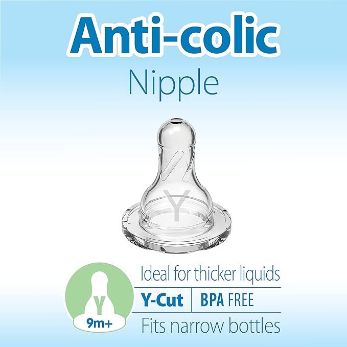 Dr. Brown’s Natural Flow Y-Cut Narrow Baby Bottle Silicone Nipple, Ideal for Thicker Liquids, 9m+, 100% Silicone Bottle Nipple, 6 Count