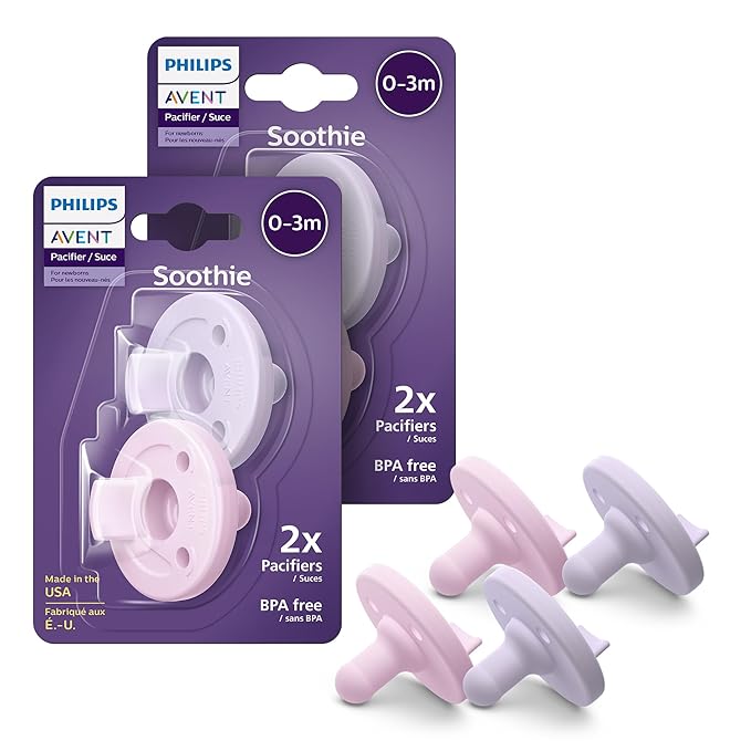 Philips Avent Soothie Baby Pacifiers - 100% Silicone Pacifiers for Babies 0-3 Months,-Piece Design,BPA-Free,Extra Durable,Lilac and Pink,Model SCF190/70,4 Count (Pack of 10)