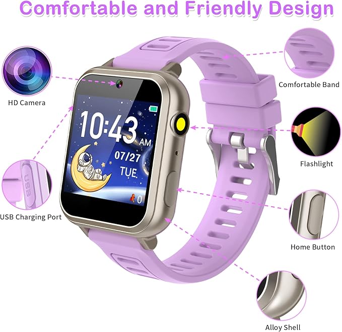 Kids Smart Watch Girls Ages 4-12, Smart Watch for Kids with HD Touch Screen 39 Games Camera Video Alarm Music Pedometer Flashlight 12/24 hr Educational Toys Birthday Gifts for Girls Age 6 7 8 9 10