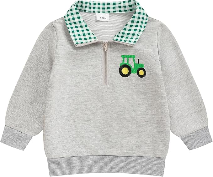 Toddler Boy Quarter Zip Collared Pullover Long Sleeve Fall Winter Baby Boy Clothes Outfit 12M-4T