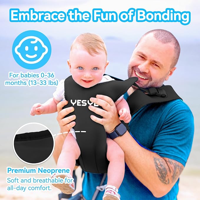 Baby Carrier, Dual-Use Adjustable Baby Sling Support Infant Chest Holder with Drawstring Backpack for Newborn to Toddler 13-33 lbs Swimming Pool Beach Land (Black)