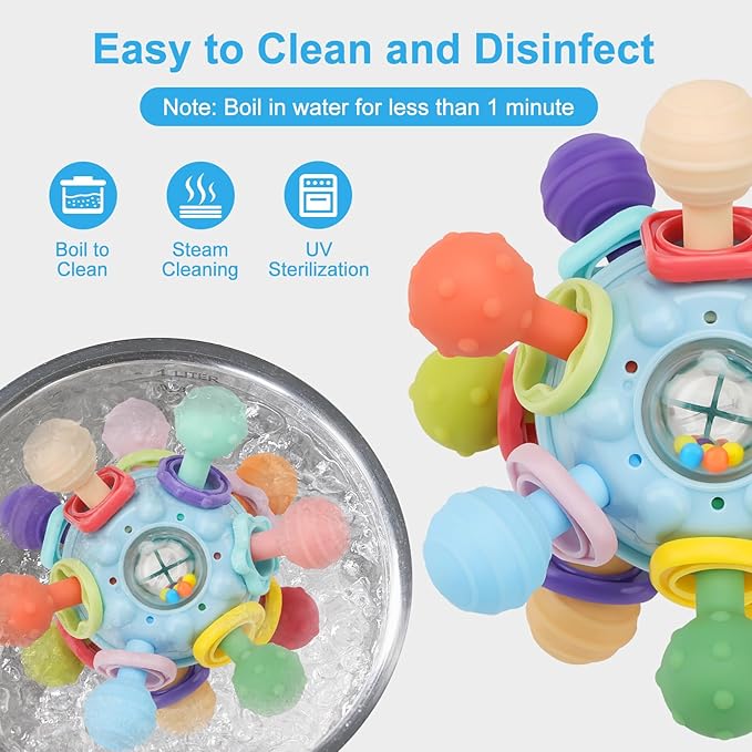 Baby Teething Toys, Baby Teethers Montessori Sensory Toys for 0-6 6-12 Months, Gifts for 1 Year Old Boys Girls Infant Newborn 0 3 6 9 12 18 Months Toys, Blue