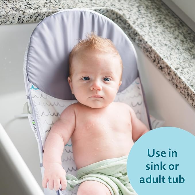 The First Years Sure Comfort Folding Baby Bather - Baby to Toddler Bath Tub - No-Slip Seat - for Sink or Tub Use (Pack of 4)