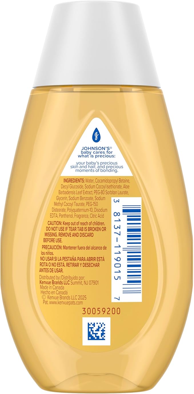 Johnson's Baby Shampoo with Aloe Vera & Vitamin B5, Tear Free, Travel Size, Newborn Essentials, No added Parabens & Sulfates, Hypoallergenic, 3.4 fl. oz