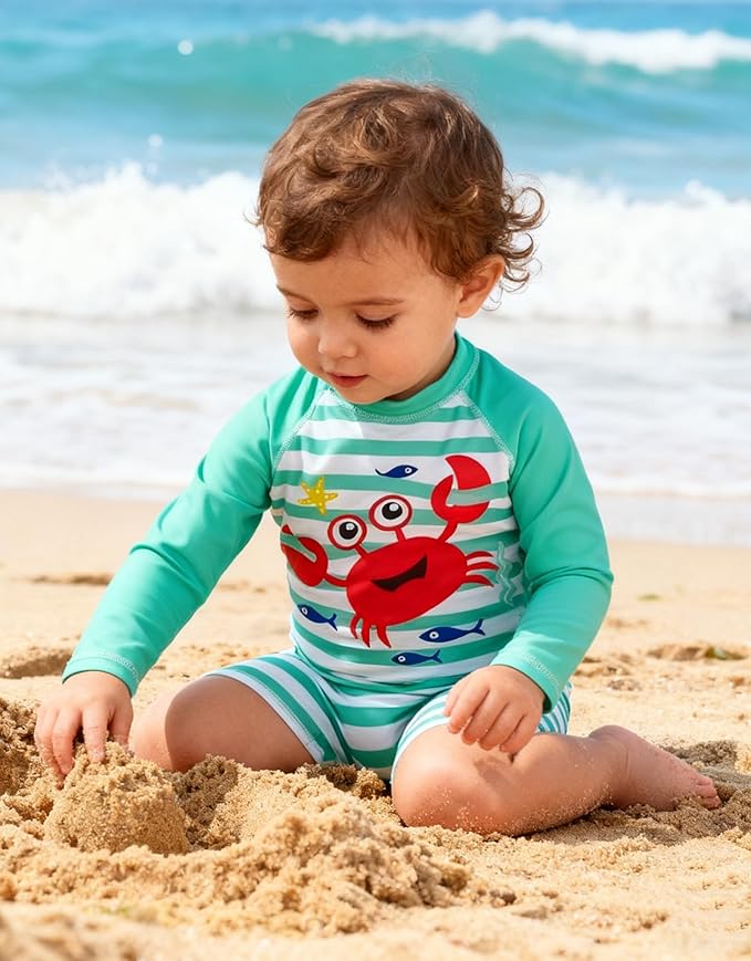 ADUKIDE Baby Boys Swimsuit Summer Beach Rash Guard Swimwear One Piece Sunsuit with Sun Hat 3-24 Months