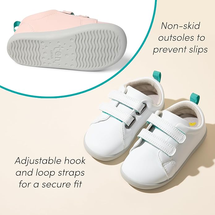 Ten Little Everyday Original Toddler Shoes - APMA-Approved Vegan Leather Kids Sneakers, 100% Cotton Lining, Wide Toe Box, Zero Drop Flexible Soles, Hook and Loop Toddler Sneakers