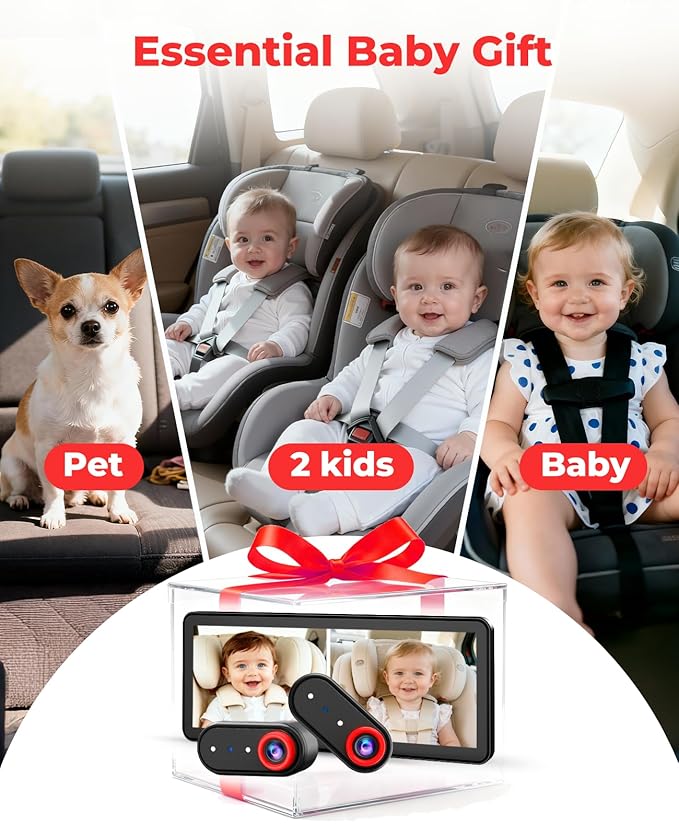 BM5PRO Double Car Camera for 2 Baby，7.2" 1080P Split Screen with IR Night Vision, Real-Time Monitoring Baby Car Camera,Easy Install, Family Travel Companion for Kids & Pets