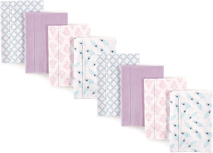 Hudson Baby Cotton Poly Flannel Burp Cloths Multipack, Peacock Feather 8-Pack, One Size