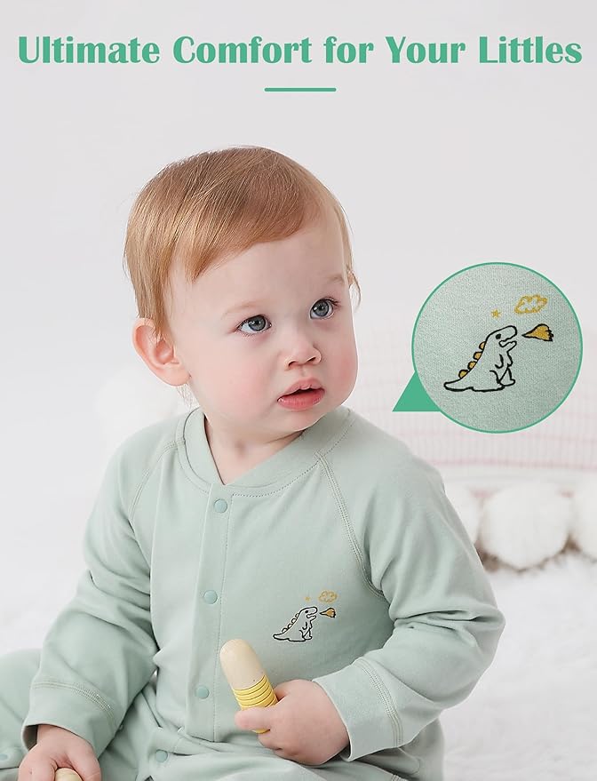 Newborn Baby Boys 2 Pack Cotton Romper Outfits Infant Long Sleeve One-Piece Toddler Button Jumpsuits