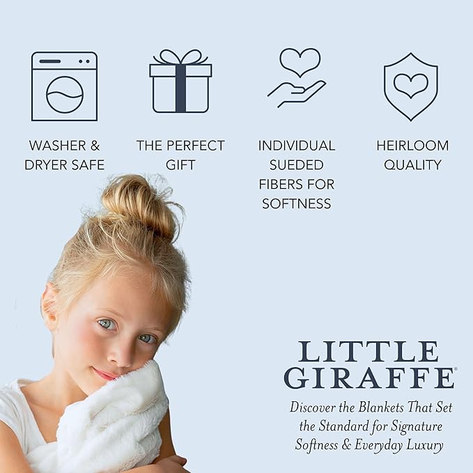 Little Giraffe Baby Blanket - Luxe Soft Blanket with Satin Trim - Baby Stroller Blanket - Newborn Baby Essentials & Baby Gifts - 29x35" - White