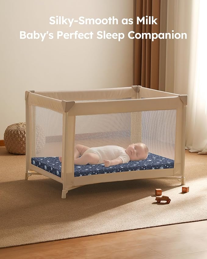 Pack and Play Sheets Fitted 3 Pack, Mini Crib Sheets for Pack N Play Mattress Stretchy Portable Playard Sheets, Soft Breathable Blue Gray Planet