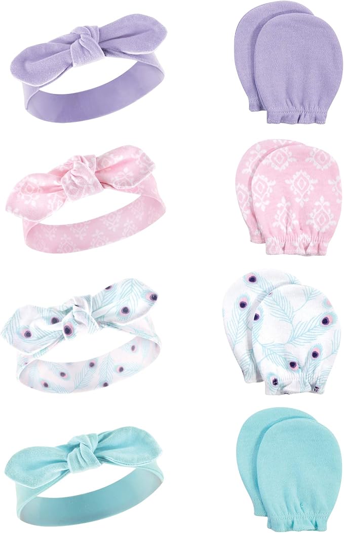 Hudson Baby baby-girls Cotton Headband and Scratch Mitten Set