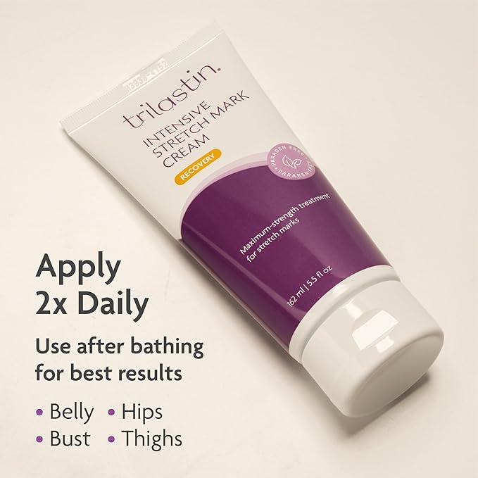 TriLASTIN Stretch Mark Cream - Collagen-Boosting Formula & Pregnancy Hospital Bag Essential - Paraben-Free Maternity Bump Butter - Fast-Absorbing Unscented Stretch Mark Lotion - 5.5 Oz Tube