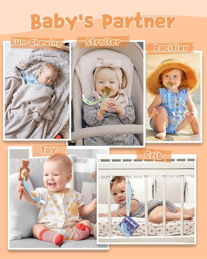 babygoal Neutral Pacifier Clips, 6 Pack Binky Paci Holder Leashes Fits for Most Pacifiers and Binkies