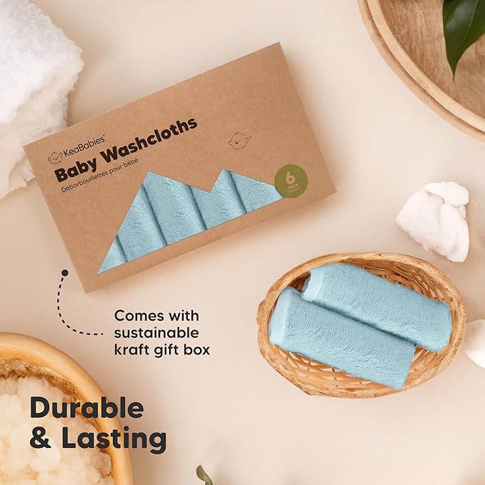 6-Pack Baby Washcloths - Soft Absorbent Viscose from Bamboo Wash Cloths for Babies, Kids, Toddlers, Infant, Newborn Bath Towels, Gentle on Sensitive Skin, 10x10 Reusable Face Towels (Navy Blue)