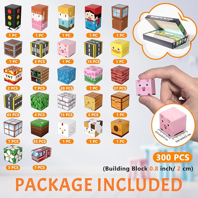 Vdealen 300 PCS Magnetic Blocks-Magnetic Building Blocks, Stacking Magnetic Cubes Toy for Kids, STEM Montessori Sensory Toys for Boys and Girls Age 3 4 5 6 7 8 9 10 11 12 Christmas Birthday Gift