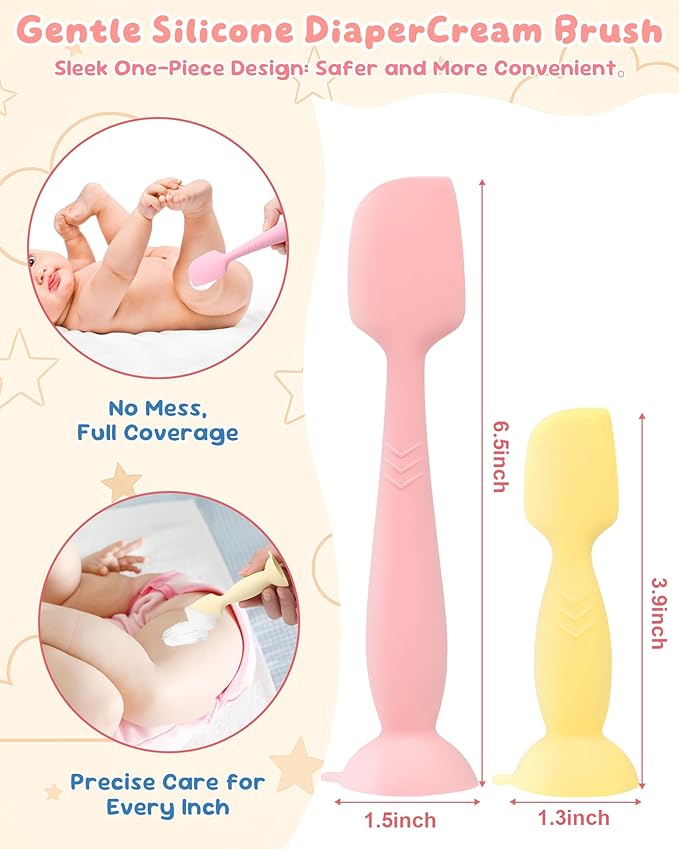 Upgraded 4-Pack Silicone Diaper Cream Spatula with Travel Case - Soft Full-Size & Mini Applicators for Rash Ointment, Diaper Care & Everyday Care, Ideal for Newborn Essentials and Baby Shower Gifts