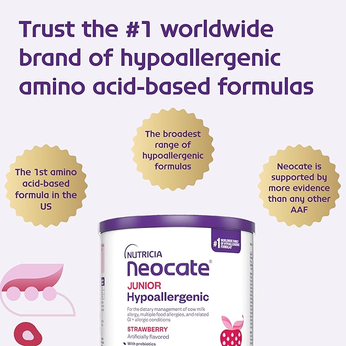 Neocate Junior - 1+ years - Hypoallergenic Toddler Formula for Food Allergy Relief - Nutritionally Complete Dairy Free Formula - Strawberry, 14.1 oz