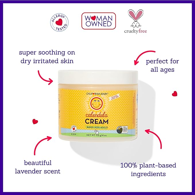 California Baby Calendula Cream | 100% Plant-Based Moisturizer | Lavender Baby Lotion | Face Moisturizer For Dry Skin | Hypoallergenic | 4 oz / 113g