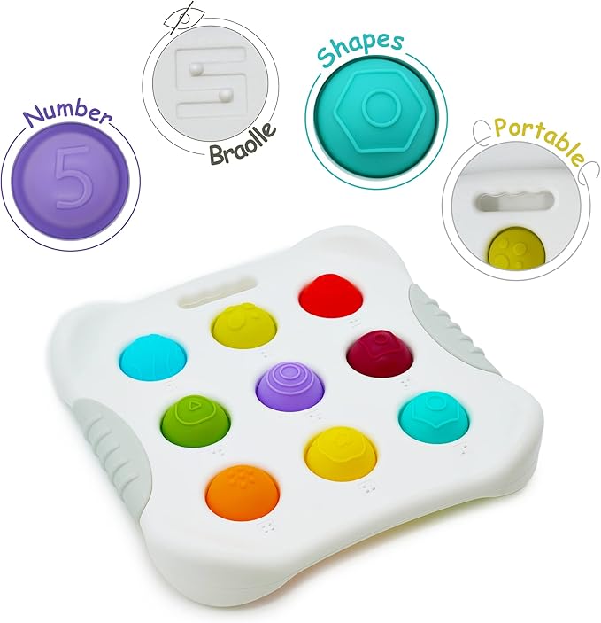 LiKee Fidget Popper Sensory Baby Toys for 12+ Months, Push and Popping Busy Board, Montessori Toys for 1+ Years Old, Airplane Car Travel Toy for Toddlers 1-3 Stress Relief (1 Piece)
