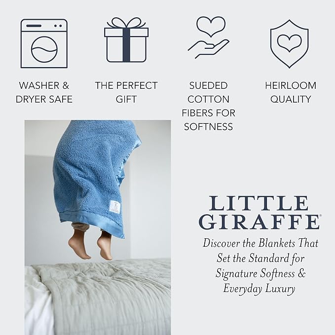 Little Giraffe Chenille Baby Blanket – 29x35” Soft Chenille with Satin Trim, Cornflower | Ultra-Soft, Gentle & Safe, Lightweight & Breathable for Newborns & Toddlers