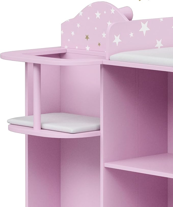 Olivia's Little World Baby Doll Changing Station with Built-in Baby Doll High Chair, Closet, Shelves, Sink, Overhead Mobile, & Baby Doll Clothing Hangers for up to 18 Inch Dolls, Purple Stars