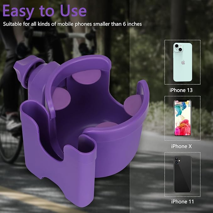 Suranew Adjustable Stroller Cup Holder with Phone Holder for Baby Stroller for Family Members, Walker Purple