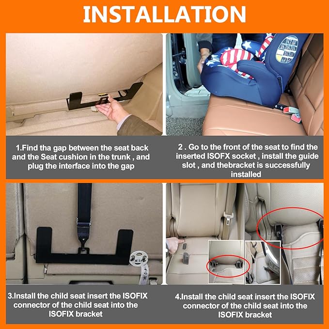 Universal Car Seat Mount Bracket Child Safety Tether Anchor Kit Universal ISOFIX Bracket Seat Latch Interface for Most Sedans, Increased Steel Strength, 330*68*134mm