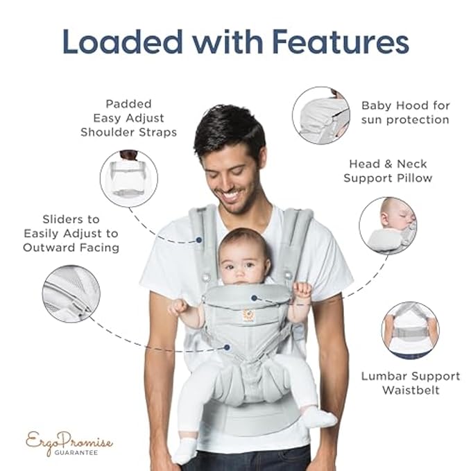 Ergobaby Omni Classic Baby Carrier Newborn to Toddler - Breathable Baby Carriers for Summer - All-Position Carrier with Lumbar Support (7-45 Pounds), Mesh, Onyx Black