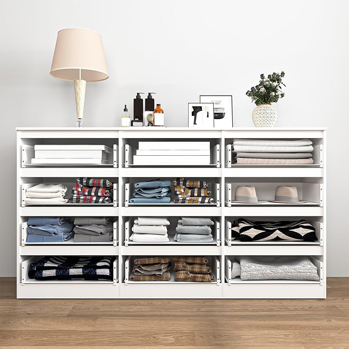 White 12 Drawer Dresser for Bedroom,Modern Long Deep Drawer Dresser,Wood Storage Chest of Drawer, Storage Organizer Drawers for Bedroom