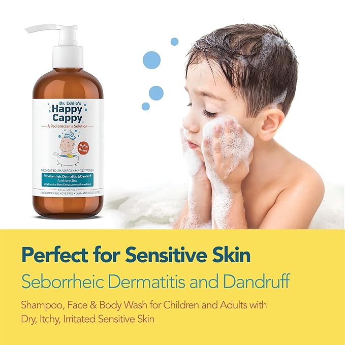Happy Cappy Medicated Shampoo and Body Wash- Baby Dandruff Shampoo, Helps Cradle Cap and Seborrheic Dermatitis, Reduces Redness, Dermatologist Tested, Fragrance-Free- 8 Fl Oz (Pack of 3)