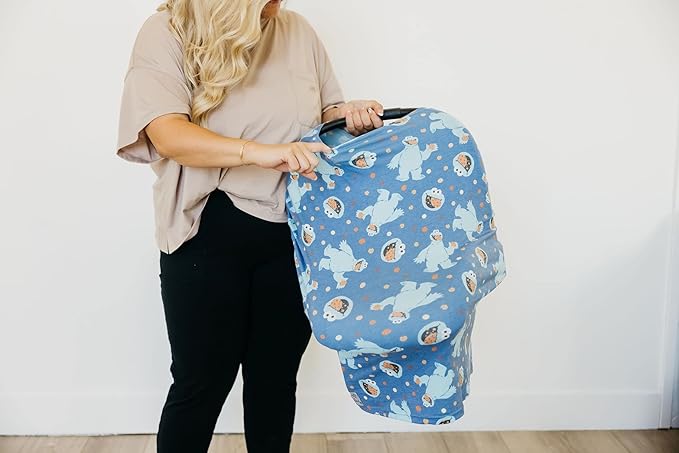Copper Pearl Multi-Use Cover: Car Seat Covers, Nursing Cover, and Stroller Cover - Stretchy Fabric, All-Season Use, Stylish Designs, Easy Access for Moms - Cookie Monster