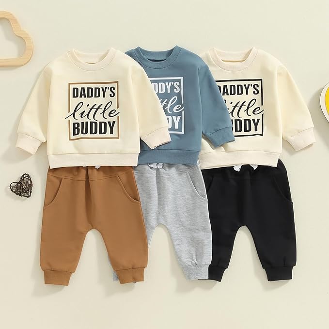 Infant Baby Boy Fall Clothes Set Funny Letter Sweatshirt Pant Outfit Toddler Winter Clothes 6 12 18 Months 2T 3T