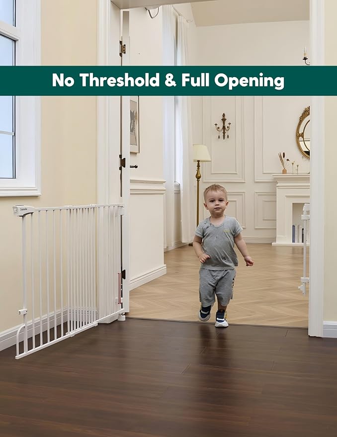 Babelio Removable & No Bottom Bar Baby Gate, 35.5-55" Extra Wide Hardware Mounted (Drill Needed)| Wide Walk-Thru| Auto-Close Safety Dog/Pet Gate for Stairs & Doorways (White, 35.5-55" W, 30" H)