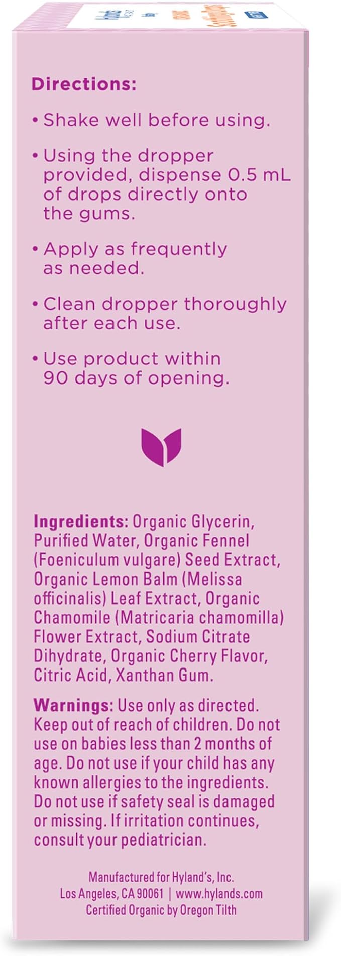 Hyland's Baby Organic Nighttime Soothing Drops for Oral Discomfort, 1 oz, Ages 2 Months and up, Organic Cherry Flavor