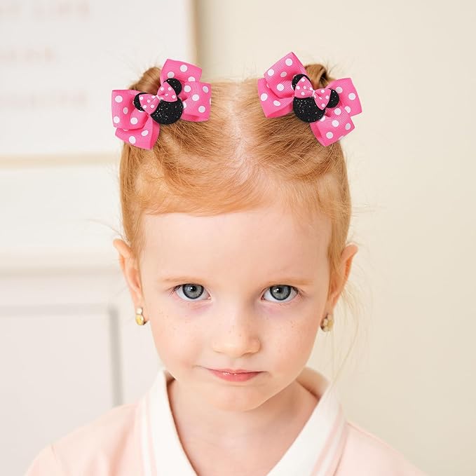 6PCS Mouse Ears Hair Clips, Cute 3 Inch Hair Accessories, Birthday Party Decoration for Baby Toddler Girls
