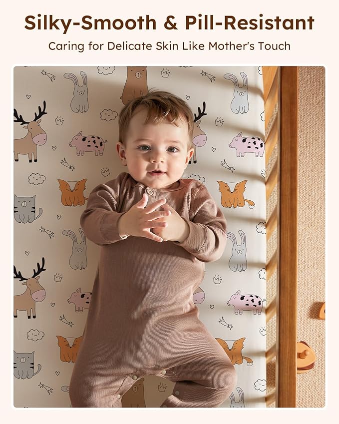Baby Crib Sheets for Boys Girls, 28x52x8in Fitted Crib Sheet Neutral 3 Pack for Standard Crib and Toddler Mattress, Breathable Soft Microfiber Baby Sheet Blue & Apricot Bear