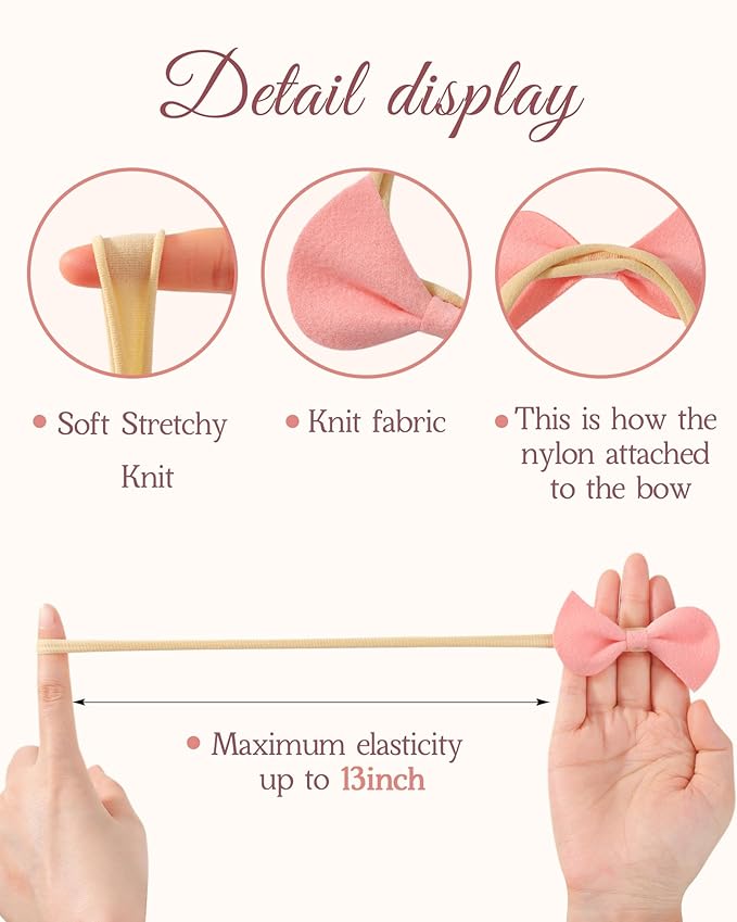 doboi 16PCS Baby Girl Headbands with Bows Baby Hair Bows Nylon Hairbands Handmade Woolen Fabric Hair Accessories for Newborn Infant Toddlers Little Girls and Kids