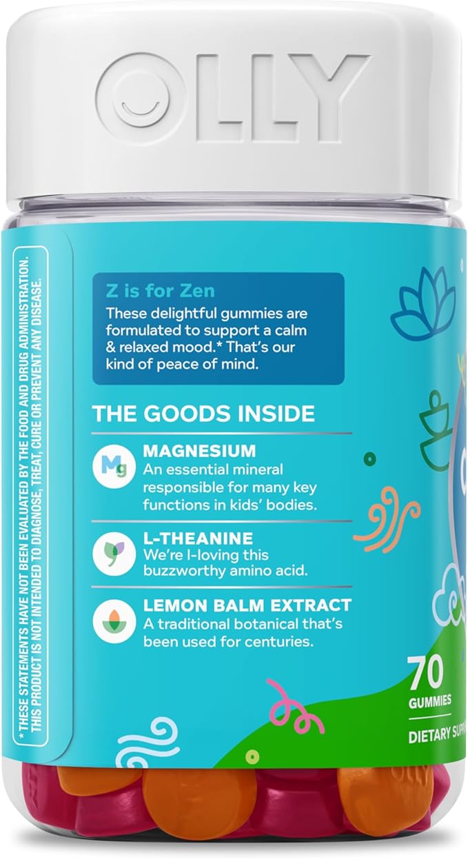 OLLY Kids Chillax Gummy, for a Calm and Relaxed Mood*, Magnesium, L-Theanine, Lemon Balm Extract, Chewable Supplement, Sherbet Flavored, 35 Day Supply - 70 Count (Packaging May Vary)