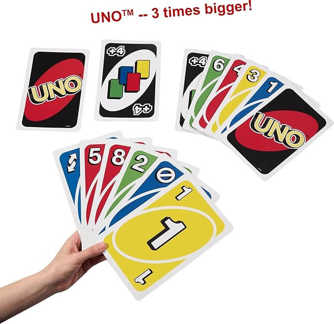 Mattel Games Giant UNO Card Game for Kid, Adult & Families, Color Blind Accessible & Customizable Large Deck