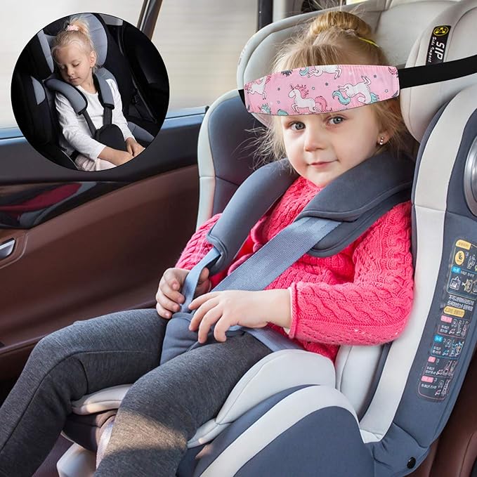 Baby Carseat Head Support,Car seat Straps Pillow Support Ban,Stroller Neck Relief Strap Headrest,Slumber Sling Sleep Positioner for Toddler Infants Child Children Kids(Pink Unicorn -2 Pack)