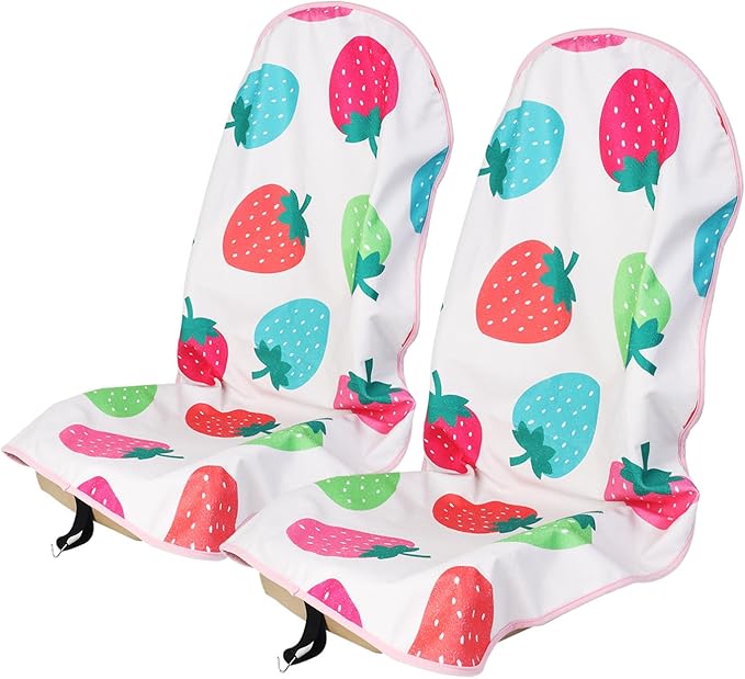 Sweat Towel Car Seat Cover Protector Front Seats for Gym Workout, Running, Swimming, Beach and Hiking, Waterproof Universal Seat Cover for Car, Truck, Van & SUV (Strawberry, 2pcs Front Seat)