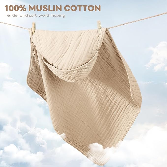 Baby Bath Towels, 100% Muslin Cotton Hooded Baby Towels for Newborn, Baby Towels with Hood for Infant Toddler and Kids, Large 32x32Inch, Soft and Absorbent