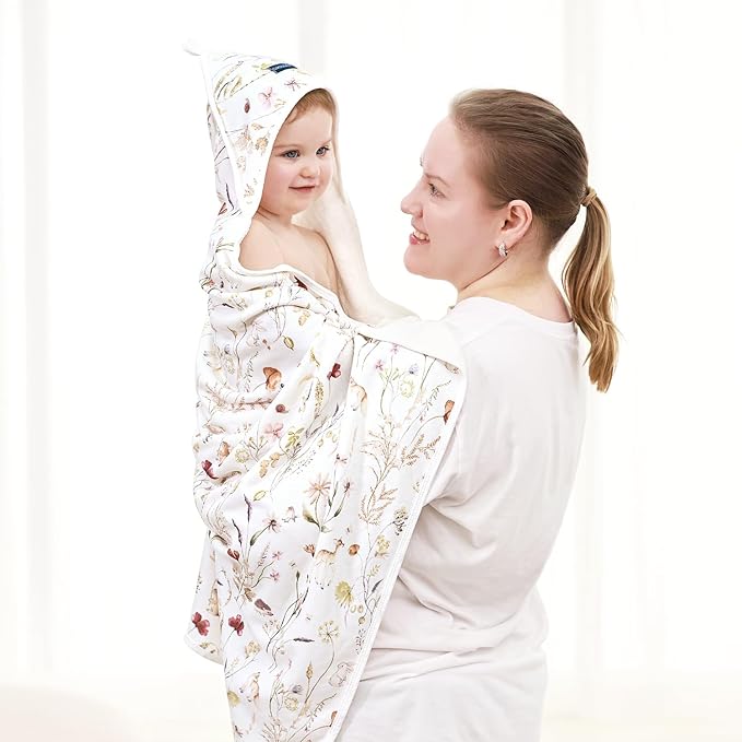 GRSSDER Baby Hooded Towel 2 Pack for Newborn, Super Soft Bath Towels with Original Design, Ultra Absorbent Knit Terry, Large Toddler Towels with Hood for Girls, Shower Gifts for Infant, 34"x 34"