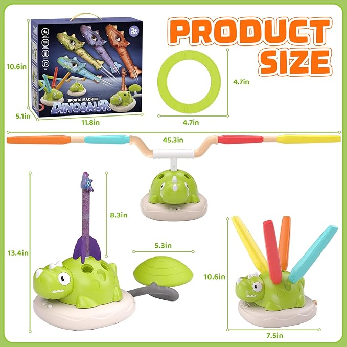 Aliex 3 in 1 Dinosaur Musical Jumping, Toss Ring and Stomping Launch Rocket Launcher, Indoor & Outdoor Sports Toys with Remote Control for Kids Ages 3-8 4-6,Active Outside Toy Gift for Boys and Girls