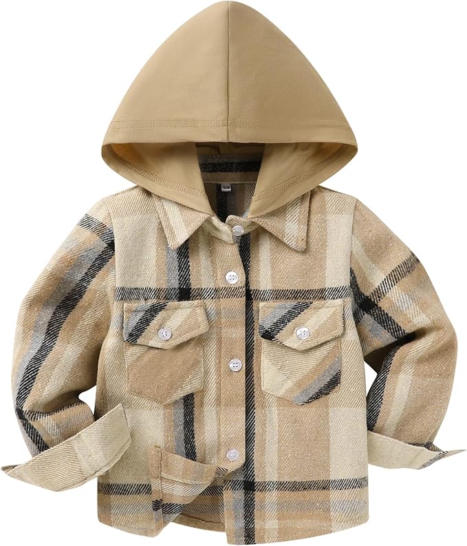 YOUNGER STAR Toddler Kids Boys Girls Flannel Hooded Plaid Shirt Button Baby Red Clothes