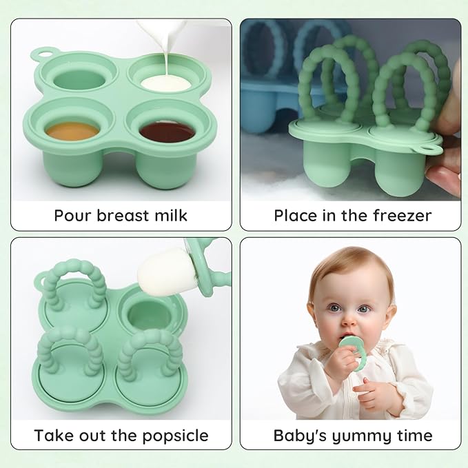 Baby Ice Lolly Mould, Silicone Petite Pops, Baby Popsicle Mold Set Tiny Pops and Teether for Infants 4+ Months Teething Relief, Baby Essentials