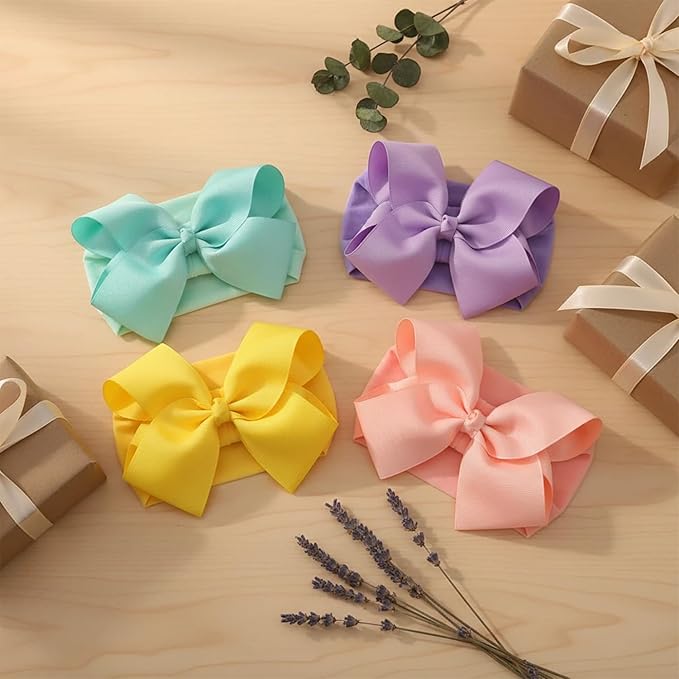 6" Baby Headband Bows, Soft Nylon Hairbands Cute Big Bow Super Elastic Headband for Baby Girls Newborn Infant Toddlers (White 20Colors)