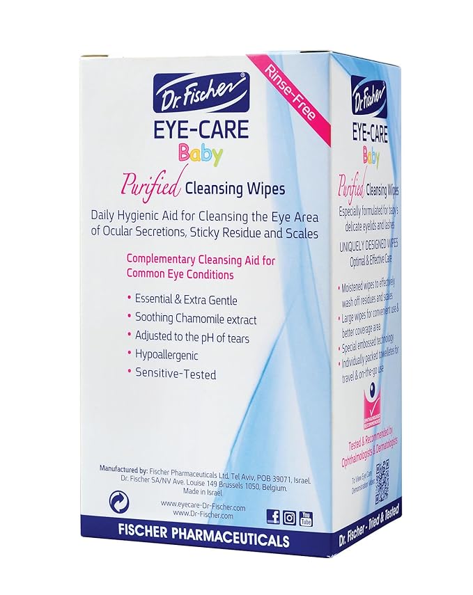 Purified, Non Irritating, Tear Free, Hypoallergenic & Sensitive Approved Baby Eyelid Wipes by Dr. Fischer – Pre-moistened, Rinse Free and Pediatrician Recommended (6)