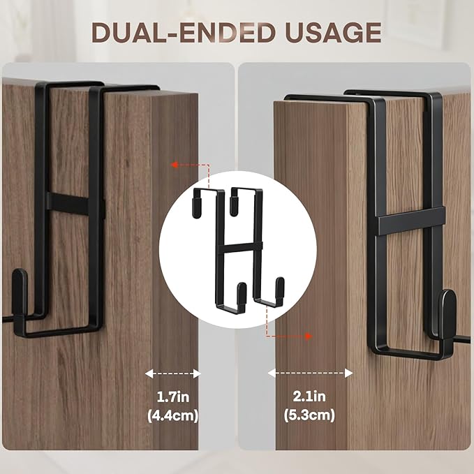 FYY 2 Packs Over The Door Hooks, Dual-Sided Door Hanger Hook, Heavy Duty No Drill Wall Hooks for Hanging Coats, Towels, Bags, Kitchen Closet Fits Most Doors Up to 1-7/8" Thickness (Black)